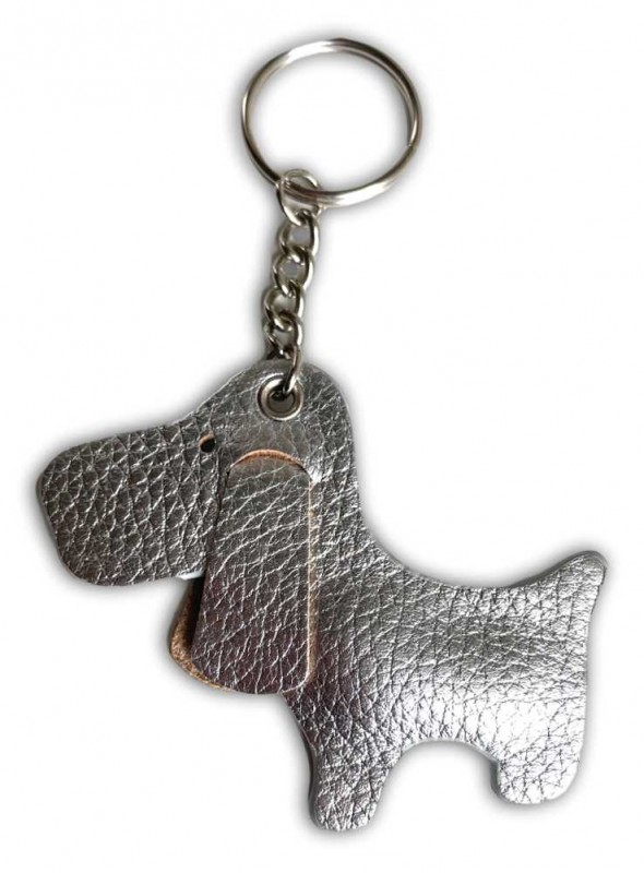 Nøglering ægte læder sølv hund